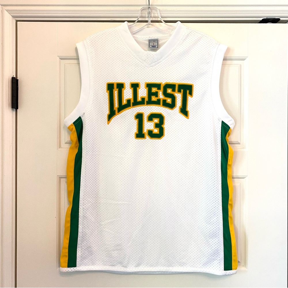 Old Navy Mens Illest 13 Mesh Basketball Jersey White Green Yellow Small 2005 VTG